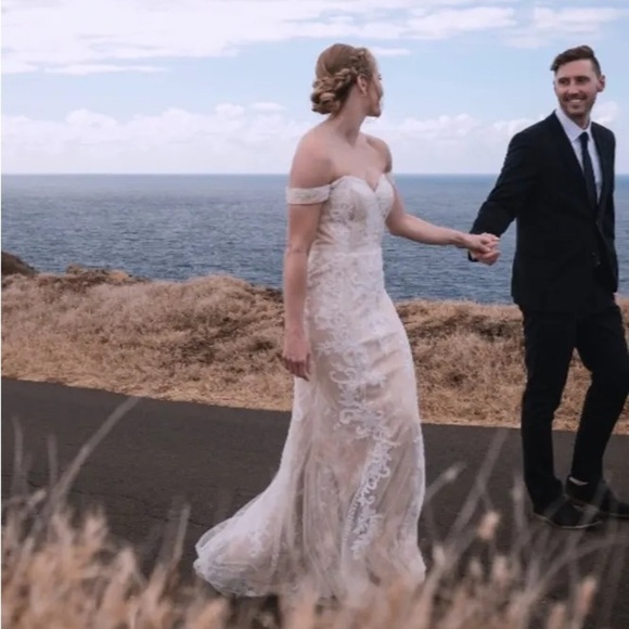 NWOT Luxe Promised Love White Beaded Lace Off-the-Shoulder Maxi Dress - Picture 7 of 13